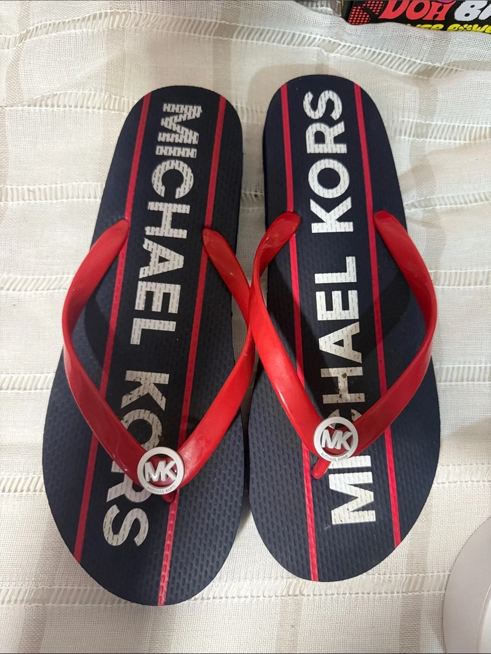 Michael Kors Navy and Red Flip Flops